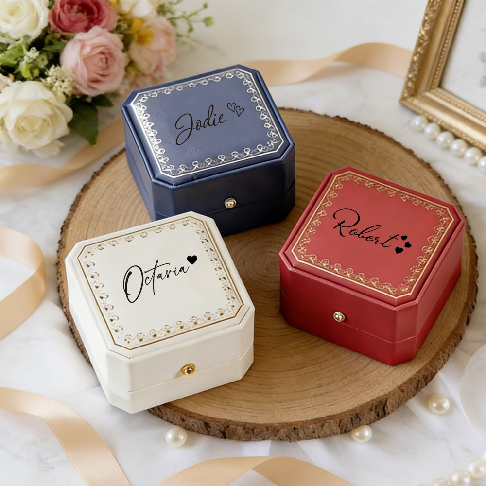 Body Jewelry Organizer - Personalized Faux Leather Ring Box Velvet