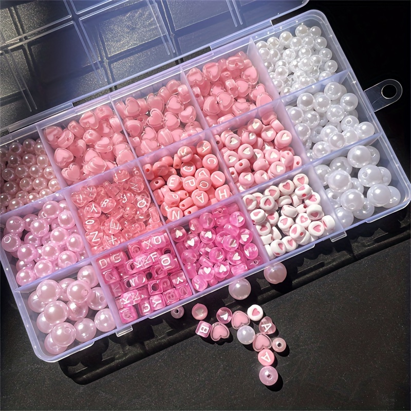 Body Jewelry Organizer - 10-Piece Pink Alphabet Box, Acrylic Beads,