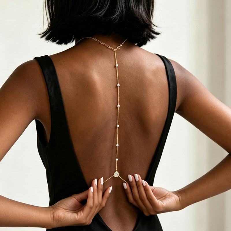 Body Jewelry Necklace - Gold Teardrop Zircon Back Chain Necklace