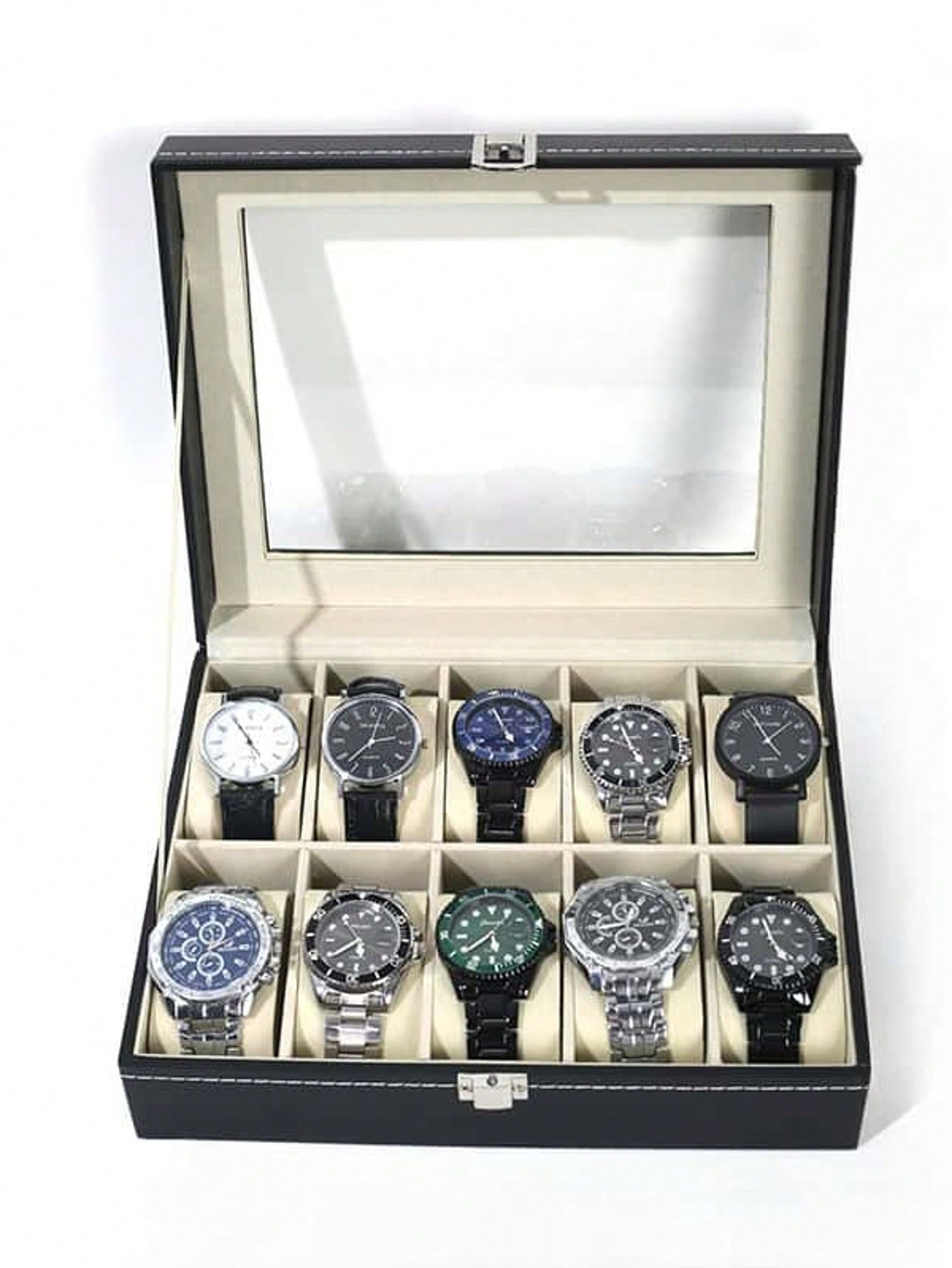 Body Jewelry Organizer - Leather Watch Box with Lock, Large