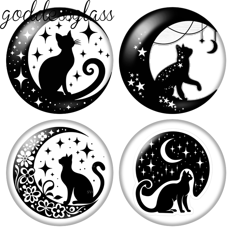 Star Flat Back - Moon&Star Black Cat Cute Drawings Love