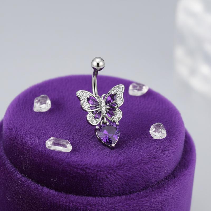1Pcs Purple Zircon Dangle Bell - Body Jewelry Belly Button Rings 评论和价格
