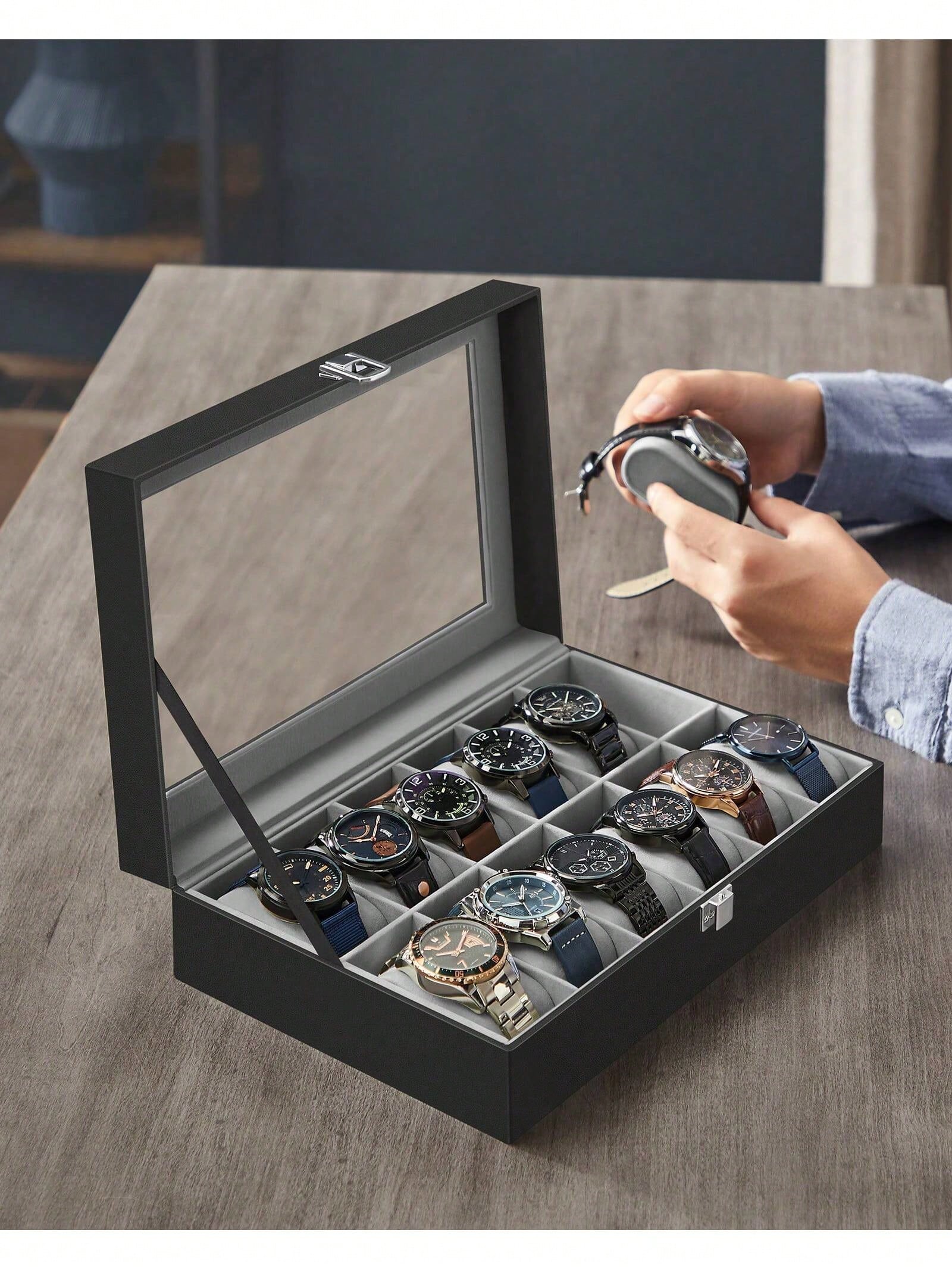 12-Slot Lockable Watch Box wit - Body Jewelry Organizer 评论和价格