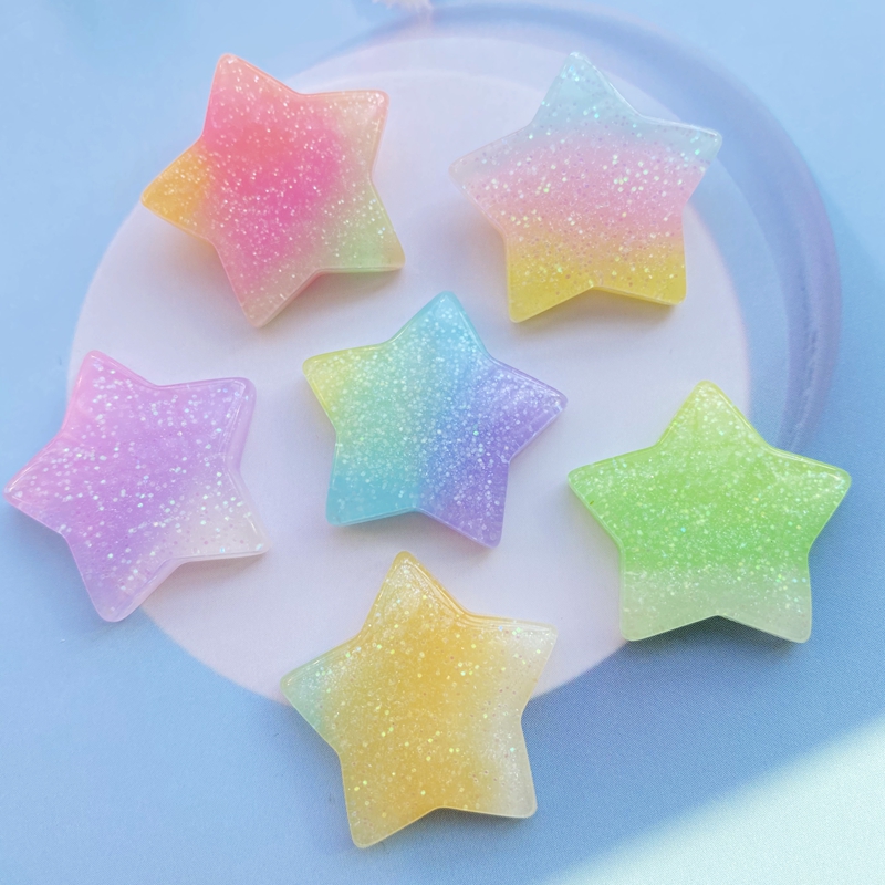 10Pcs Kawaii Cute Mixed Colorf - Star Flat Back 评论和价格
