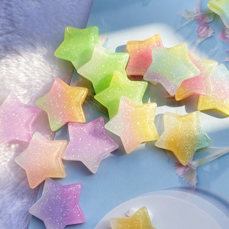 10Pcs Kawaii Cute Mixed Colorf - Star Flat Back 评论和价格