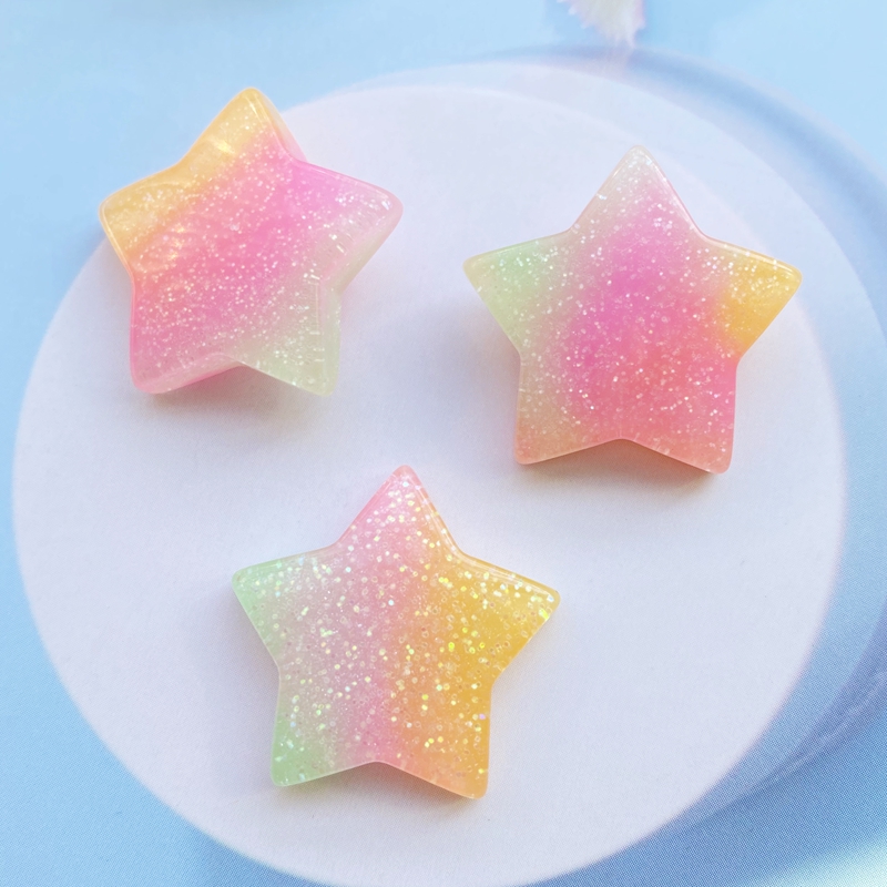 10Pcs Kawaii Cute Mixed Colorf - Star Flat Back 评论和价格