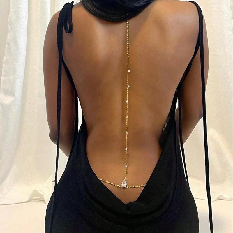 Gold Teardrop Zircon Back Chai - Body Jewelry Necklace 评论和价格