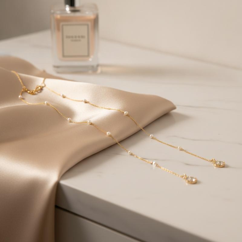 Gold Teardrop Zircon Back Chai - Body Jewelry Necklace 评论和价格