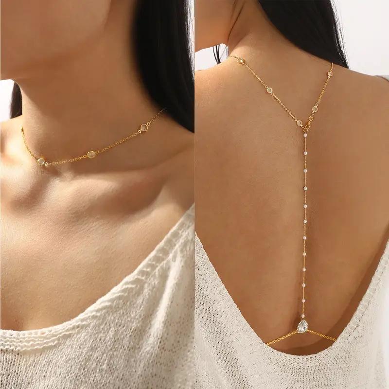 Gold Teardrop Zircon Back Chai - Body Jewelry Necklace 评论和价格