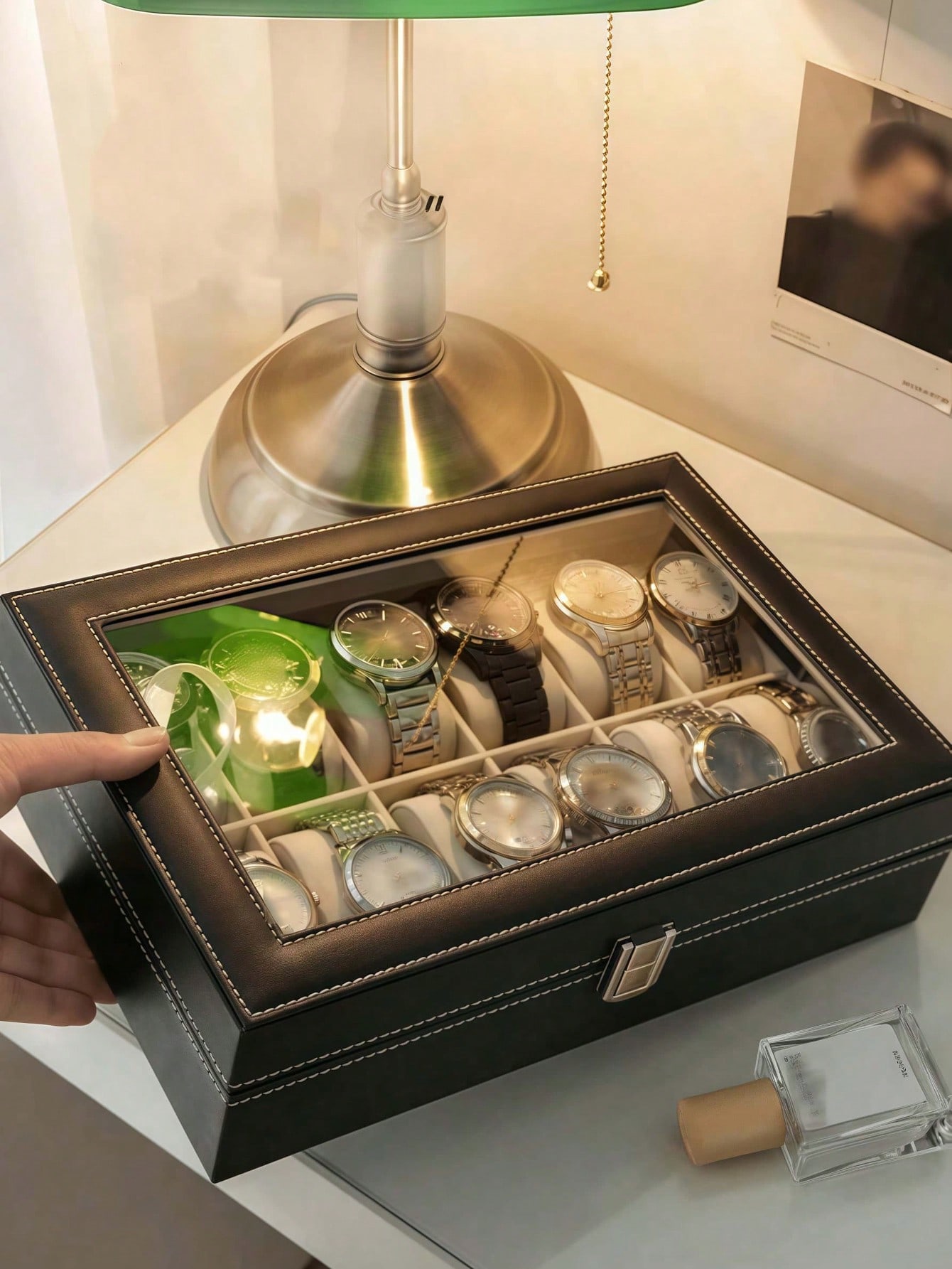 Leather Watch Box with Lock, L - Body Jewelry Organizer 评论和价格