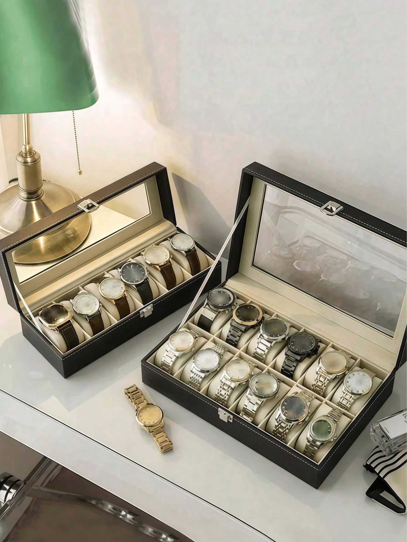 Leather Watch Box with Lock, L - Body Jewelry Organizer 评论和价格