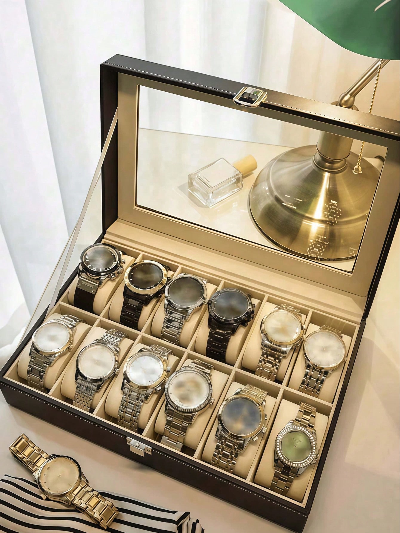 Leather Watch Box with Lock, L - Body Jewelry Organizer 评论和价格