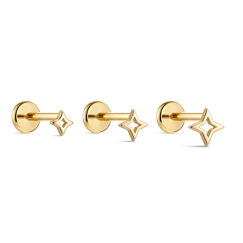 ROXI 1PC 5/6/8mm 14K Solid Gol - Star Flat Back 评论和价格